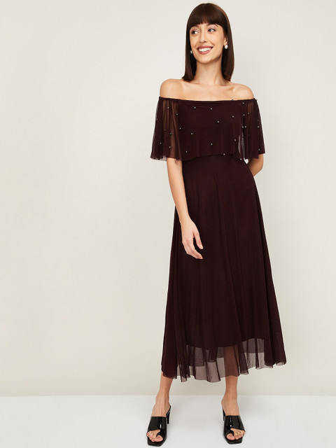 

CODE by Lifestyle Women Brown Embellished Fit and Flare Dress