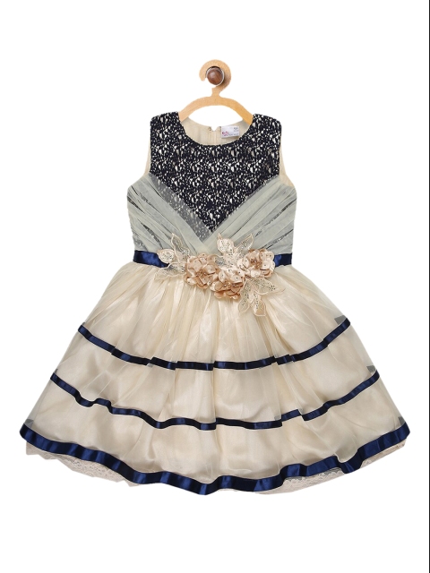 

Butterfly Blush Girls Off-White Self Design Fit and Flare Dress