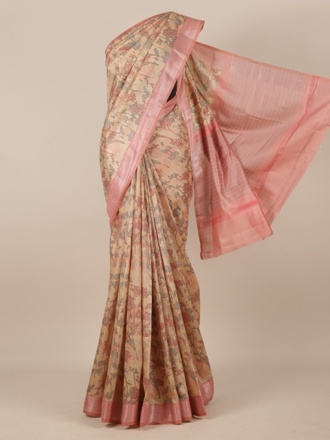 

Pothys Cream-Coloured Floral Printed Jute Silk Saree