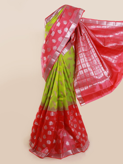 

Pothys Green & Red Pure Silk Woven Design Kanjeevaram Saree