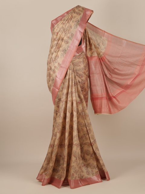 

Pothys Cream-Coloured & Black Jute Silk Printed Saree