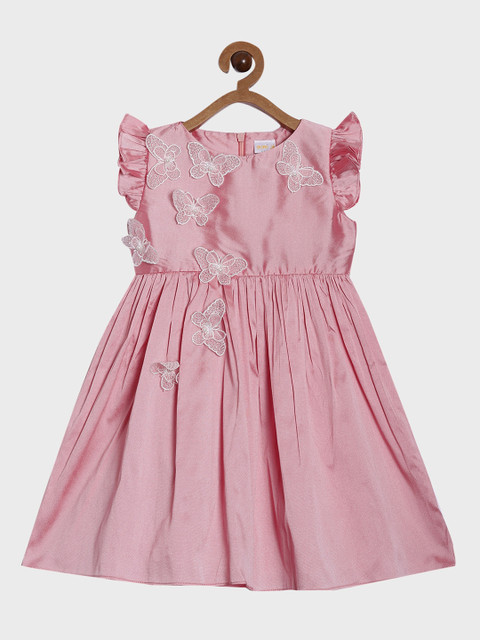 

Aomi Girls Pink Solid Fit and Flare Dress