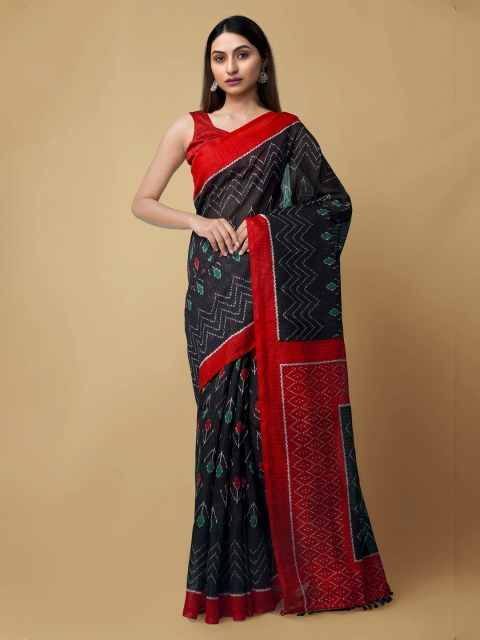 

Unnati Silks Black Printed Sambalpuri Saree