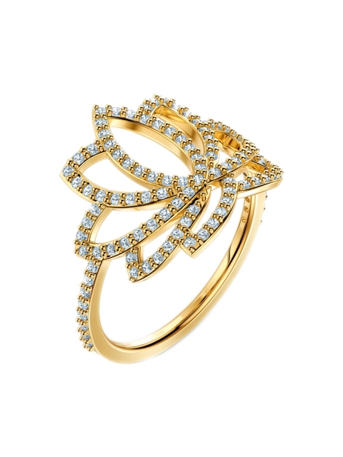 

SWAROVSKI Gold-Toned & White Lotus-Shaped Crystal Studded Finger Ring