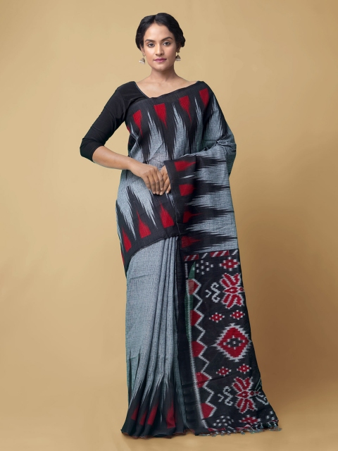 

Unnati Silks Grey Pure Silk Printed Sambalpuri Saree