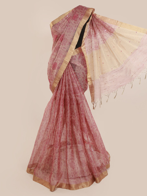 

Pothys Pink Checked Tissue Saree