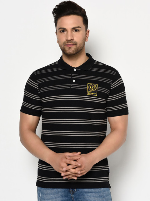 

ELEGANCE Men Multicoloured Striped Mandarin Collar T-shirt, Multi