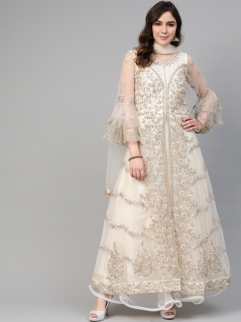 

Chhabra 555 Women White Embellished Maxi Dress