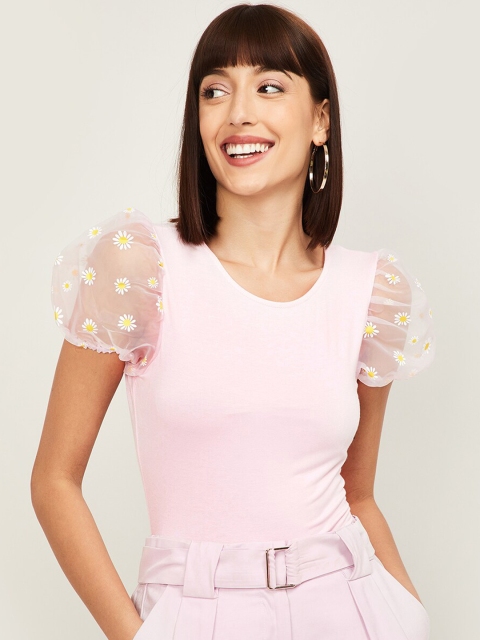 

Ginger By Lifestyle Pink Puff Sleeves Top