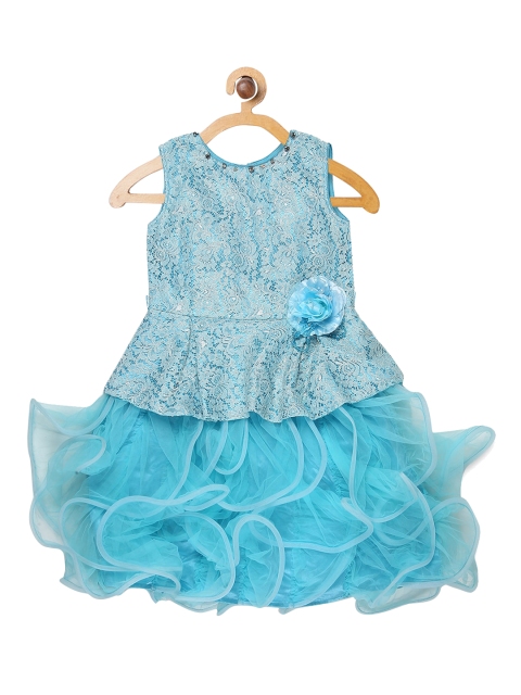 

Butterfly Blush Girls Blue Self Design Fit and Flare Dress