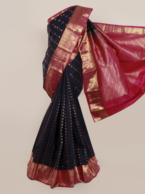 

Pothys Navy Blue Pure Silk Printed Kanjeevaram Saree