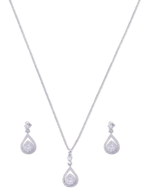 

shaze Silver-Toned & White CZ-Studded Regal Princess Jewellery Set