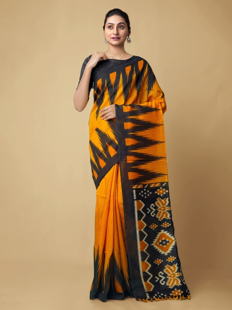 

Unnati Silks Orange Pure Silk Printed Sambalpuri Saree