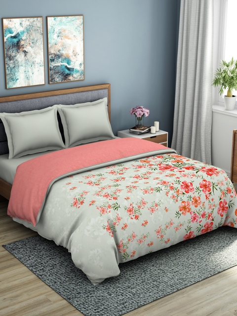 

SPACES Green & Coral Floral AC Room 150 GSM Double Bed Quilt