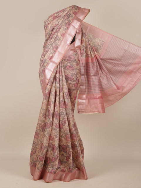 

Pothys Cream-Coloured & Pink Jute Silk Printed Saree