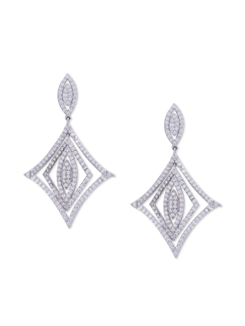 

shaze Silver-Toned Diamond Shaped Drop Earrings