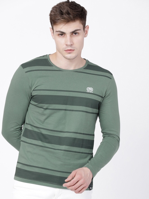 

Ecko Unltd Men Olive Green Striped Round Neck T-shirt