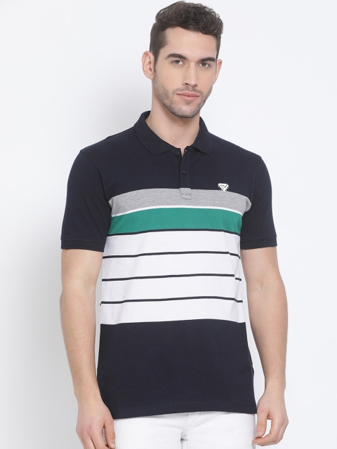 

Club York Men Navy Blue Striped Polo Collar T-shirt