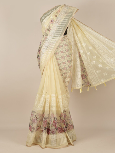 

Pothys Yellow Printed Tissue Saree