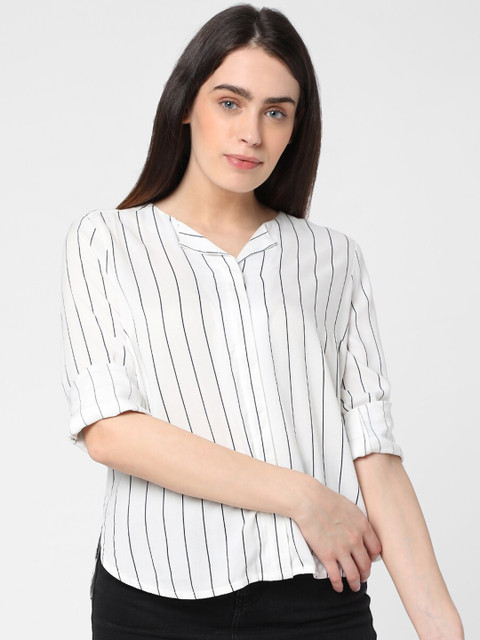 

Vero Moda Women White & Black Striped Casual Shirt
