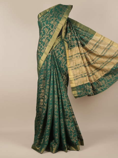

Pothys Green & Gold-Toned Jute Silk Woven Design Saree