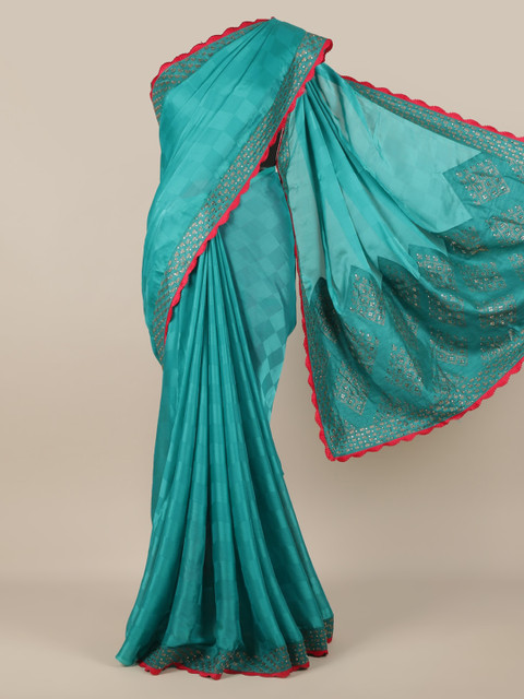 

Pothys Green Checked Poly Chiffon Saree