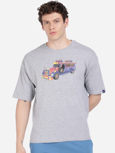Breakbounce Men Grey Printed Round Neck T-shirt