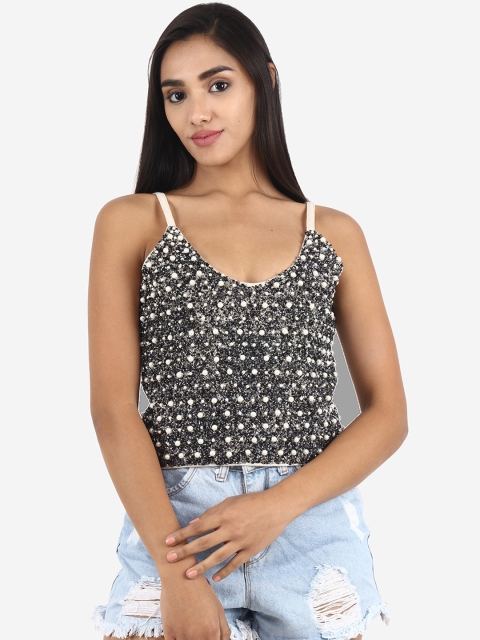 

Diwaah Silver-toned & Off White Embellished Regular Top