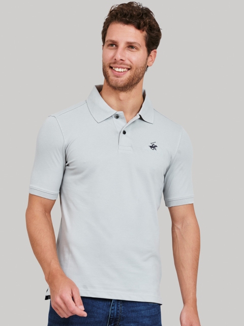 

Beverly Hills Polo Club Men Silver-Toned Self Design Polo Collar T-shirt