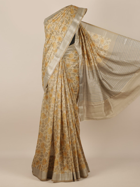 

Pothys Cream-Coloured Printed Jute Silk Saree