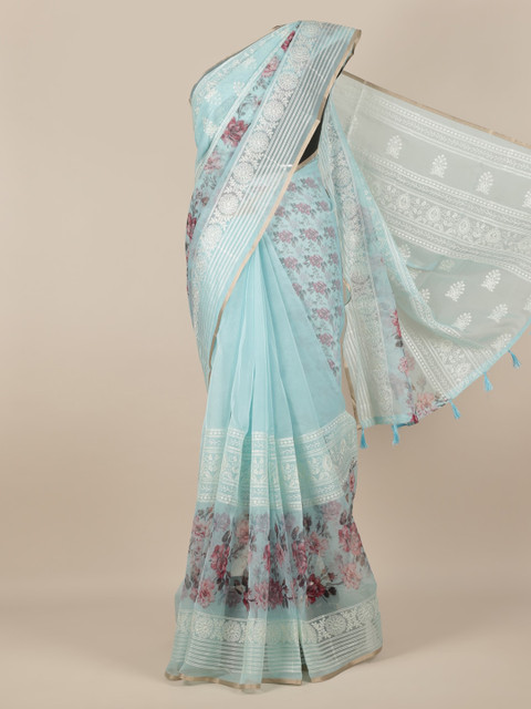

Pothys Blue Floral Printed Tissue Saree
