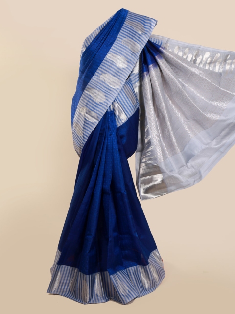 

Pothys Blue Pure Silk Solid Kanjeevaram Saree