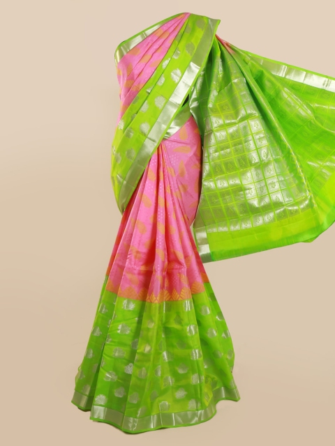 

Pothys Pink & Green Pure Silk Woven Design Kanjeevaram Saree