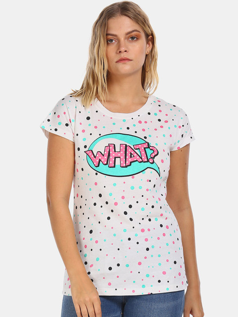 

Sugr Women White Printed Round Neck T-shirt