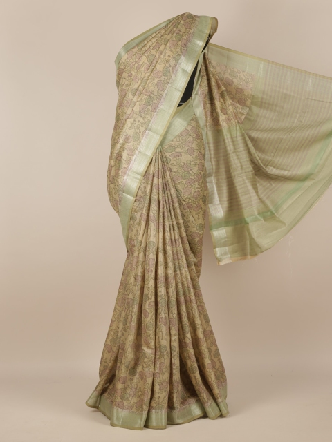 

Pothys Green Printed Jute Silk Saree
