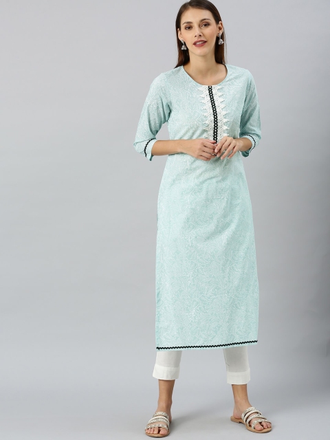 

Shakumbhari Women Sea Green Floral Printed Kurta
