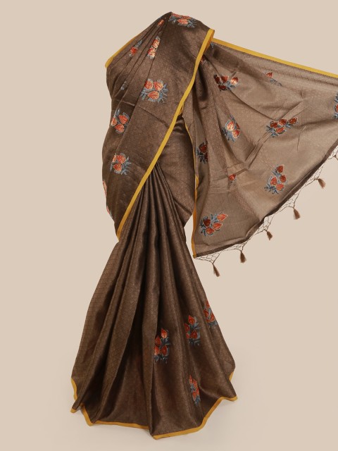 

Pothys Brown & Pink Cotton Blend Embroidered Saree