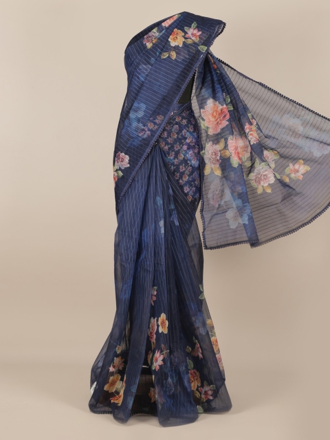 

Pothys Navy Blue Printed Jute Silk Saree