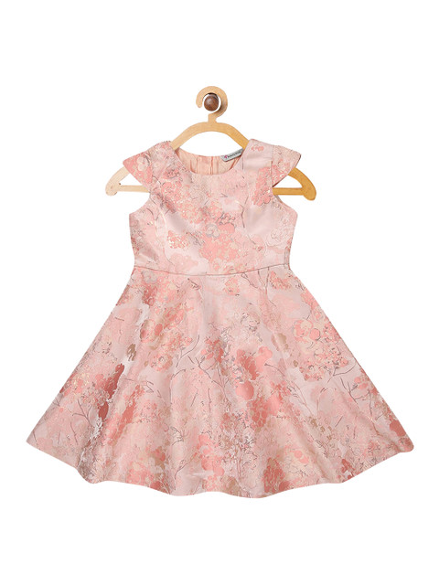 

Butterfly Blush Girls Peach-Coloured Self Design Fit and Flare Dress
