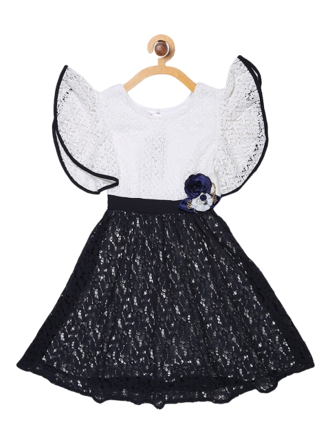 

Butterfly Blush Girls Black & White Self Design Fit and Flare Dress