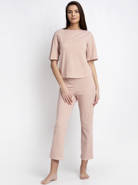 

Global Republic Women White & Brown Printed Night suit