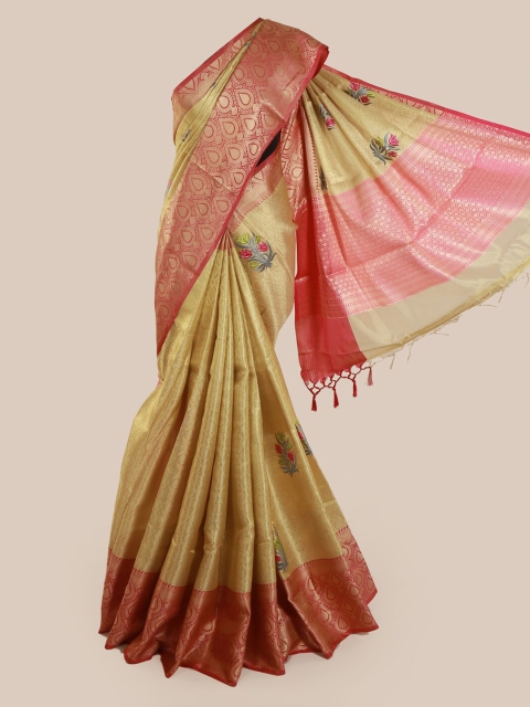 

Pothys Gold-Toned & Red Cotton Blend Woven Design Saree
