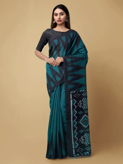 

Unnati Silks Green Pure Silk Printed Sambalpuri Saree