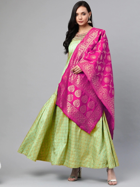 

Chhabra 555 Women Green Self Design Kurti with Skirt & Dupatta