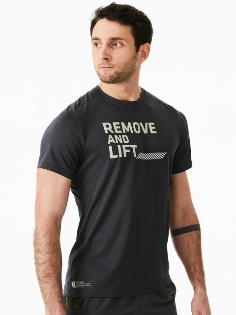 

Domyos By Decathlon Men Grey Printed Cross Training Round Neck T-shirt