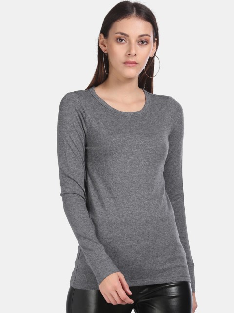 

GAP Women Grey Solid Round Neck T-shirt
