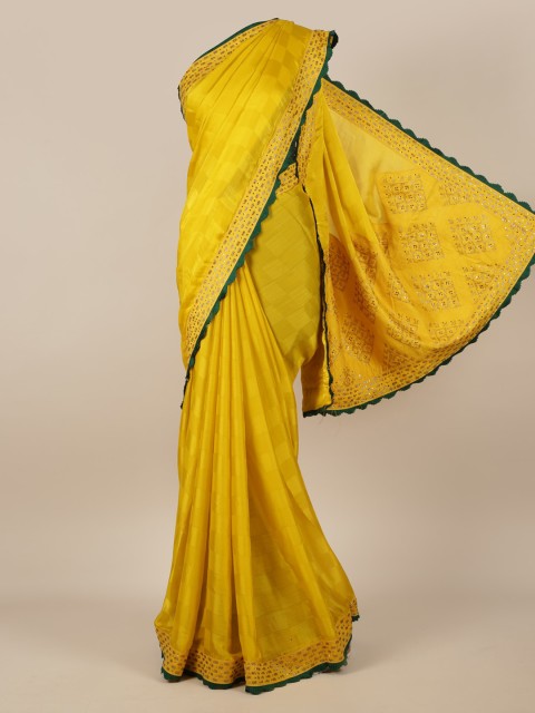 

Pothys Yellow Checked Poly Chiffon Saree