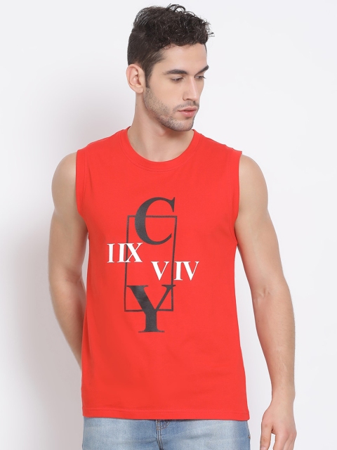 

Club York Men Red Printed Round Neck T-shirt