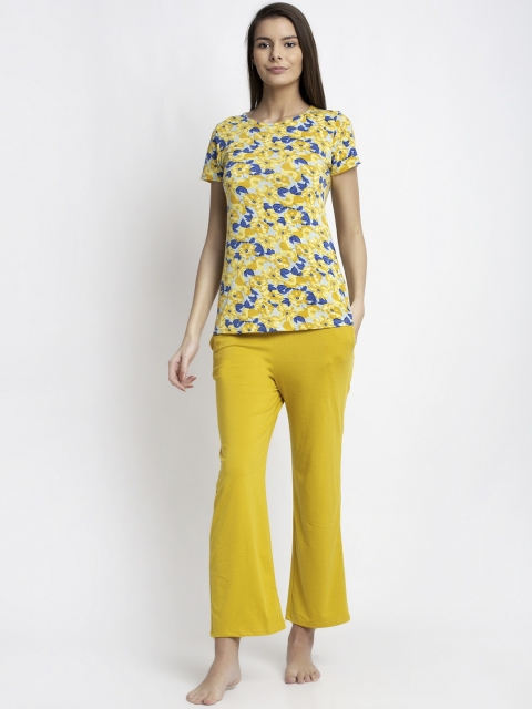 

Global Republic Women Mustard & Blue Printed Night suit