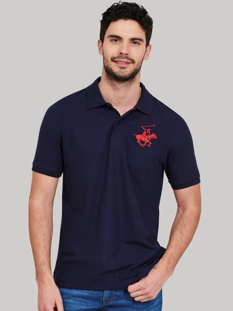 

Beverly Hills Polo Club Men Navy Blue Solid Polo Collar T-shirt